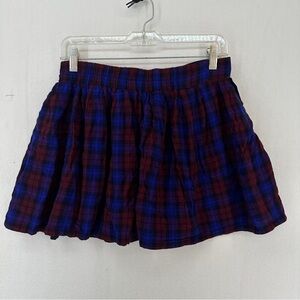Plaid Mini Skirt in Blue and Burgundy